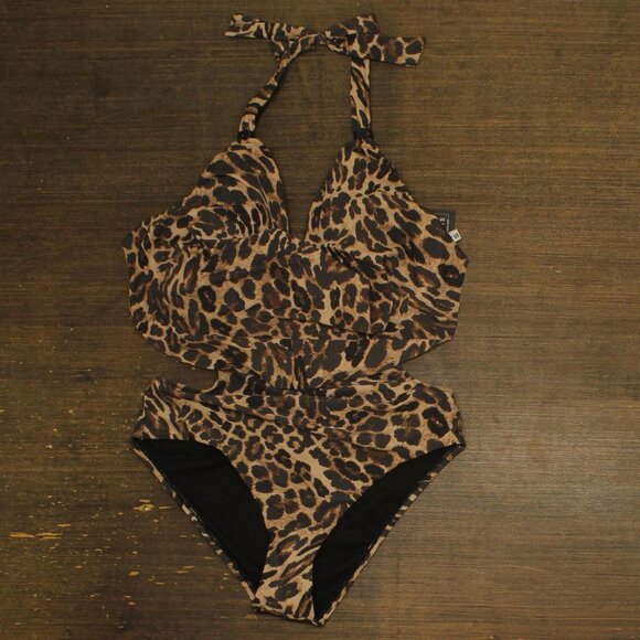 NWT Bar III Animal-Print Cowlneck One-Piece Swimsuit MBBC23230 Animal Brown M - Picture 4 of 7
